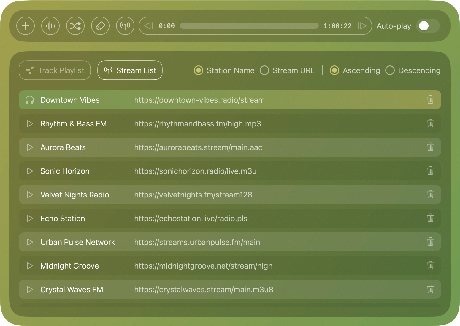 Streaming audio panel